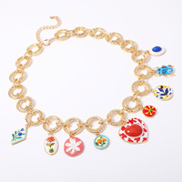 Kalung Liontin Enamel Kuningan Berlapis Elektroplating Motif Hewan dan Bunga Lukisan Tangan Perhiasan Fashion