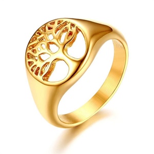 Fashion Gold Plated Round Hollow Stainless Steel Tree of Life <b>Rings</b> <b>for</b> Women <b>Men</b> - Product Image 2