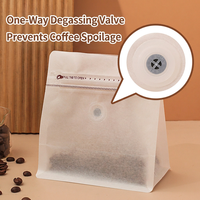 Sacs à café en papier coton biodégradable thermoscellables avec soufflet latéral en PE, en stock, avec valve, pochette imprimée sur mesure pour l'emballage alimentaire