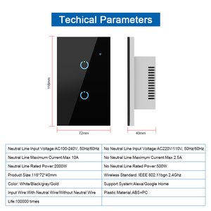 ANDELI 2ギャングスマートWifi Tuyaスイッチ2/<span class=keywords><strong>3Way</strong></span>音声制御グレー壁スイッチ家庭用防水ワイヤレススマートライフアプリ付き - Product Image 5
