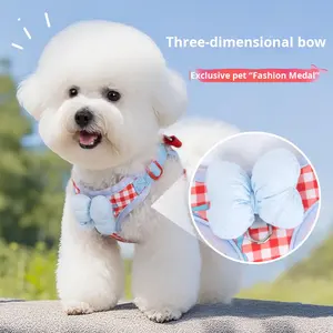 Neue Hunde leine mit Polyester faser füllung mit Fliege muster und geknöpftem Hunde halsband im koreanischen Stil, geeignet für kleine Hunde - Product Image 2