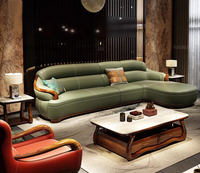 Ensemble de canapés d'angle en cuir véritable en bois d'ébène, forme en L, canapé inclinable de luxe, salon européen, villa, canapé pour petit espace