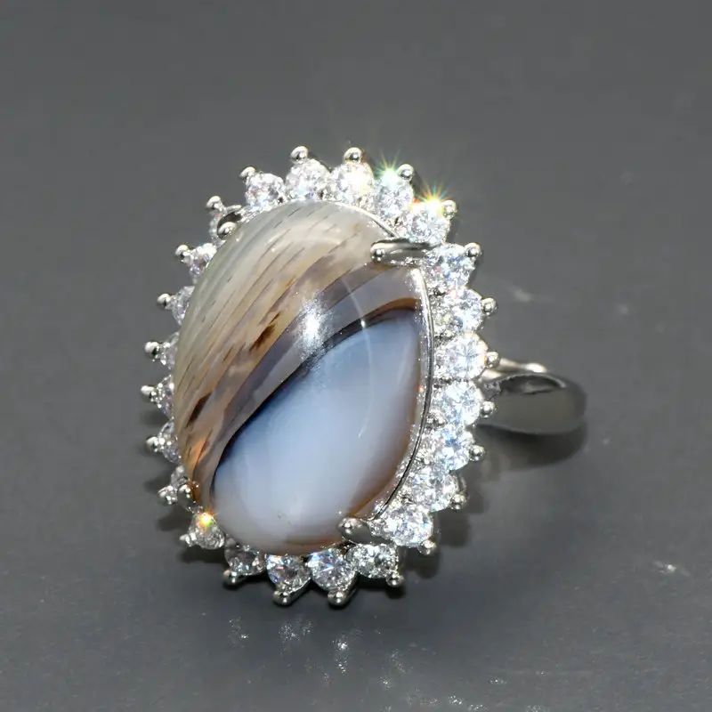 Высококачественное кольцо из натурального кружева с венами и агатом серого цвета с кабошоном регулируемый размер кольцо для женщин ювелирные изделия