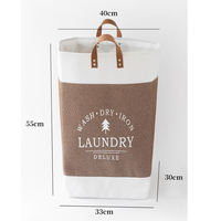 Panier à linge lavable Panier de rangement pour vêtements sales en tissu de lin avec poignée en cuir Panier à linge pliable pour salle de bain