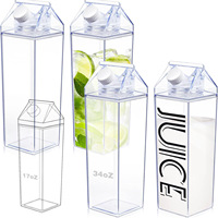 Bouteille d'eau en plastique réutilisable transparente rose clair de haute qualité avec logo personnalisé, sans BPA, en forme de boîte de lait