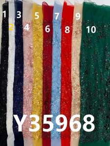 Tissu en dentelle brodée de fleurs à perles 2025, tissu en dentelle française à sequins et perles Y35968 - Product Image 5