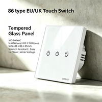 Saklar Sentuh Lampu Satu Jalur Standar EU UK Panel Kaca Temper Tipe 86 Saklar Sentuh Dinding Untuk Lampu LED Rumah Hunian