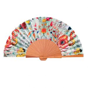 Éventail espagnol artisanal de 23 cm en bois, thème floral, écologique, gravé, en bois de fer brun, artisanat en os - Product Image 2