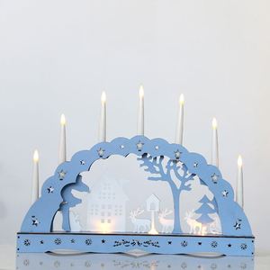 Pont de Bougies en Bois Bleu 7L, Décoration Lumineuse de Noël, Fonctionnant sur Piles, Indice de Protection IP20, pour Chambre d'Enfant Intérieure - Product Image 1