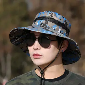 Topi nelayan camo musim panas pria dan wanita perlindungan matahari topi pancing trekking luar ruangan topi baskom kamuflase bernapas Hutan