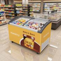Commercial Ice Cream Freezer Curved Glass Door Fan Cooling Display Cabinet for Supermarket and Ice Cream Shop Use