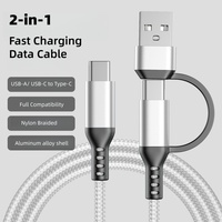 Kabel Data pengisi daya 2-in-1 PD 60W, USB Dual-port + Tipe C ke Tipe C a ke kabel Data kepang tipe-c untuk iPhone 17