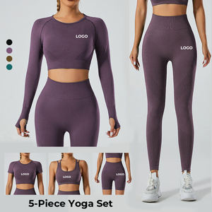 sports bra <b>pads</b> set yoga padded scoop <b>neck</b> sets 2025 t shirt fitness women high quality 5 piece sexy bras Yoga Sets - Product Image 2