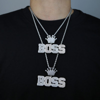 Nuevo Collar Masculino Estilo Punk con Colgante de Letra y Corona con Incrustaciones de Diamantes, Estilo Europeo Americano, Material de Cobre, para Nombre, a la Moda