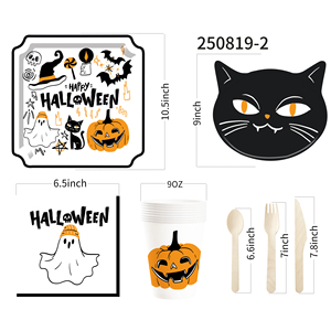 DAMAI Halloween Black and White Ghost Tableware Set and Disposable Paper Dinner Plates Dessert Plates Tableware Sets - Product Image 4