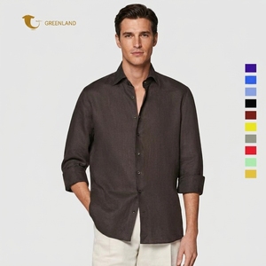 Abbigliamento da uomo di lusso camicie eleganti classiche di migliore qualità manica lunga con bottone su Logo personalizzato camicie di <span class=keywords><strong>lino</strong></span> da uomo - Product Image 1
