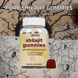 Gummies OEM Shilajit avec Ashwagandha <span class=keywords><strong>et</strong></span> Champignon Chaga, Complément Énergisant Végétalien en Vitamine B12 D2 - Product Image 1