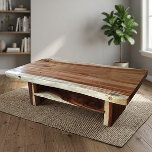 Table basse minimaliste moderne en bois massif avec panneau supérieur épais Suar intérieur/extérieur meubles de salon en gros - Product Image 2