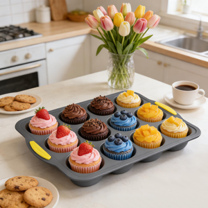 Disposable 12-cavity Cake <b>Baking</b> Pan Food Grade <b>Silicone</b> Muffin Cup Mold Rectangular Pudding Jelly Mold Bubble Shape Tools - Product Image 6