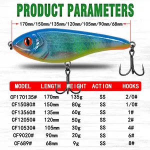 VTAVTA Slow Sinking Crankbait Lures 90mm/120mm/150mm Bass Fishing Tackle For Musky Pike Slider In 24 Colors For River Fishing