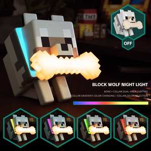 Veilleuse <span class=keywords><strong>Minecraft</strong></span> en forme de loup, dégradé RGB, lampe chien loup domestique pour la décoration de chambre d'enfant, veilleuse LED écologique - Product Image 4