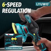 Polisseuse orbitale sans fil LYUWO pour voiture, à batterie, 6 vitesses, avec tampons en mousse et bonnets en microfibre, haute efficacité