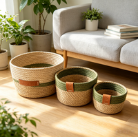 Paniers de rangement modernes en jonc de mer, écologiques, de haute qualité, personnalisables, avec poignées pour la décoration intérieure - Jardinières et pots de fleurs tressés