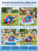 Tendance 2026, Meilleure Vente : Jouet Hélicoptère Gonflable Rouge et Bleu Viral avec Rotor Arroseur, Jouet Aquatique d'Extérieur pour Enfants, Idéal pour Jardin et Fêtes
