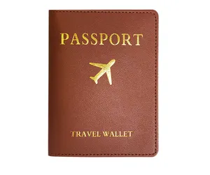 Funda de pasaporte multicolor de PU para viajes Golden Airplane Stamped Passport Holders PU Travel Wallets Promoción Regalos de boda