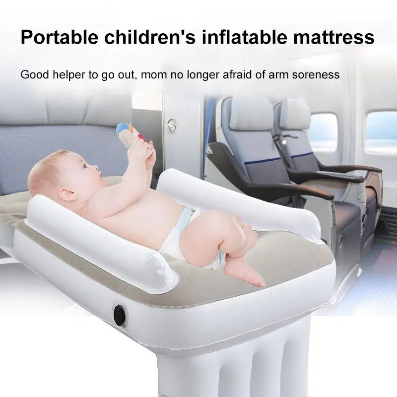 Fábrica personalizada PVC flocado cómodo y agradable a la piel portátil inflable niño coche avión bebé cama de viaje