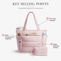 Sac fourre-tout matelassé rose de luxe personnalisé avec logo, grande capacité, multi-poches, fonctionnel, pour maman