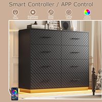 Commode moderne à 8 tiroirs avec éclairage LED et design moderne à lignes diamantées, couleur noire