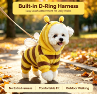 Nouveau Harnais D-Ring pour Animaux de Compagnie 2026, Motif Abeille Mignonne, en Polaire Rayée, à 2 ou 4 Pattes, pour Chien et Chat, avec Capuche d'Hiver, pour Halloween et Cosplay, Vente en Gros