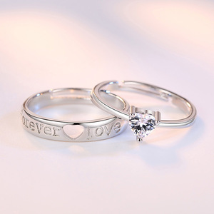 Bague de couple LOYE tendance 2026, édition coréenne, ajustable, en forme de cœur, avec zircon, pour homme et femme - Product Image 3