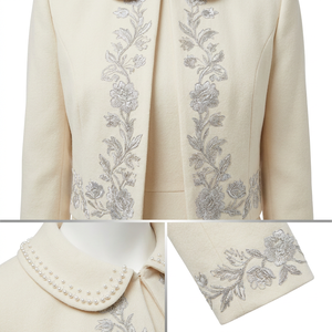 Ensemble tailleur 2 pièces <span class=keywords><strong>pour</strong></span> femme, personnalisé, avec col en perles d'ivoire, broderie argentée unie, blazer et jupe fourreau écologiques, usine OEM ODM - Product Image 2