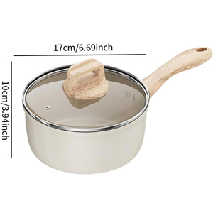Casserole de haute qualité avec couvercle en verre, revêtement antiadhésif en céramique, compatible lave-vaisselle, poignées souples en bois, compatible gaz et induction, faitout, casserole à lait - Product Image 2