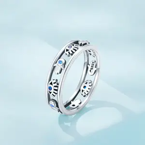 JLN חדש כסף סטרלינג 925 סמל חלול טבעת שומר יד פטימה עין השטן טבעת אצבע לנשים תכשיטי מזל SCR900