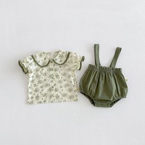 2026년 여름 한국 스타일 꽃무늬 인형 칼라 상의와 서스펜더 반바지 투피스 세트 (1세 여아용) - Product Image 3