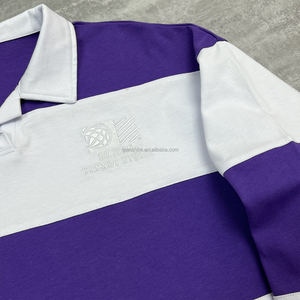 เสื้อยืดเฟรนช์เทอร์รี่เนื้อหนาปักลาย เสื้อโปโลลายทางทรงบ็อกซี่สำหรับฤดูใบไม้ผลิ เสื้อยืดแขนยาวโอเวอร์ไซส์ผ้าฝ้ายเนื้อหนา - Product Image 4