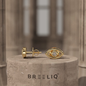 Pendientes de Oro Amarillo de 14K con Diamantes Ojo Turco, Elegantes, con Engaste de Bisel, Diamantes de Corte Redondo, Joyería Fina Protectora - Product Image 1