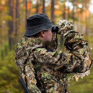 Traje de caza al aire libre transpirable y portátil con chaqueta con capucha y camuflaje de hojas biónicas para observación de aves y fotografía - Product Image 3