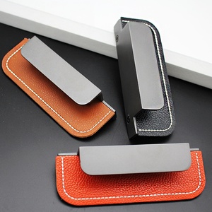 <strong>Light</strong> Luxury High-end Nordic groove Leather Concealed Handle with Hidden Embedded Drawer Leather Orange Black Brown Door <strong>Pull</strong> - Product Image 1
