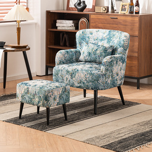 अमेरिकी रेट्रो पुष्प जैक्वार्ड एकल सोफे लक्जरी छोटे अपार्टमेंट रहने वाले कमरे की कुर्सी बालकनी अवकाश के लिए प्रकाश के साथ - Product Image 6
