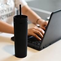 Gobelet isotherme en plastique à double paroi sans BPA de 16 oz avec logo personnalisé, couleurs variées, réutilisable, noir mat