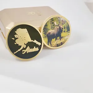 2024 โลหะหัตถกรรมกวาง Challenge เหรียญป้องกันสัตว์เหรียญที่ระลึก 45 มม.ทอง/เงินเหรียญ Alaska ตัวอักษร