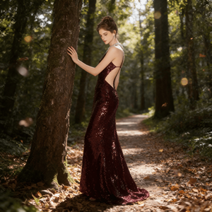 Abito da sposa bordeaux taglie forti |   Elegante Abito da Cerimonia e da Sera per una Celebrazione Sofisticata - Product Image 3
