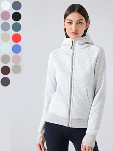 Vestes de sport à manches zippées en <span class=keywords><strong>polaire</strong></span> pour femmes hiver extérieur Fitness sweats à capuche chauds avec trou pour le pouce - Product Image 2