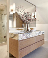 Lavabo double en marbre Calacatta Viola pour salle de bain, lavabo en marbre pour salle d'eau, grand lavabo mural, vasque suspendue