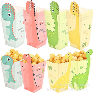 Colorful Dinosaur Popcorn Paper Box Cartoon Style Birthday Party <b>Snack</b> <b>Container</b> For Children 2-4 Years Environment-Friendly - Product Image 2