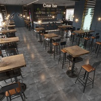 Cadre arrière moderne en bois et métal en velours Table carrée High Pub Tea Shops Coffee Bar Desk Chair Set